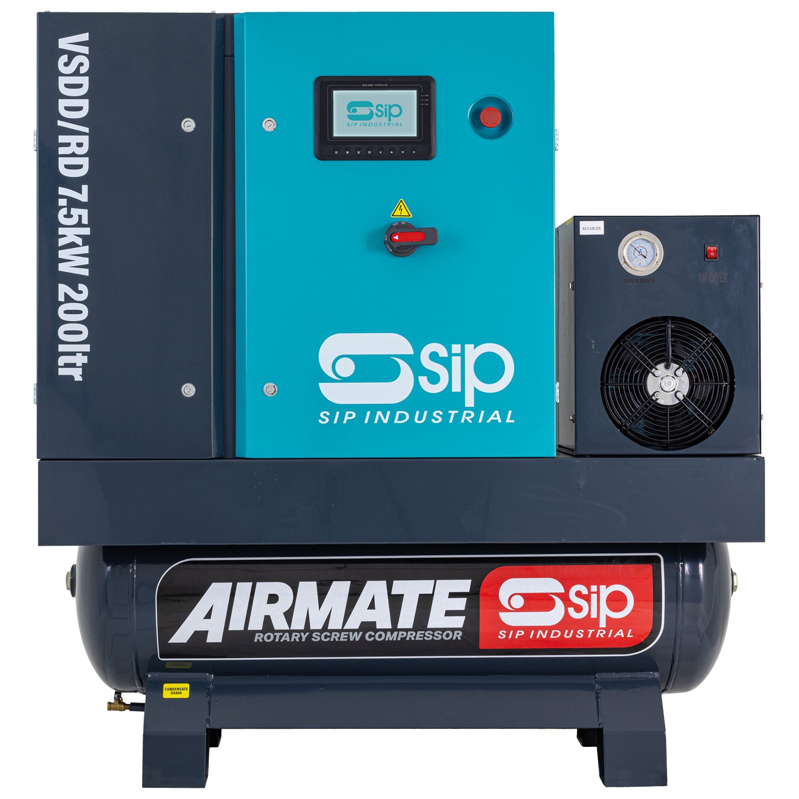 SIP 08280 VSDD/RDF 7.5kW 10bar 200ltr 400v Rotary Screw Compressor with Dryer & Filter