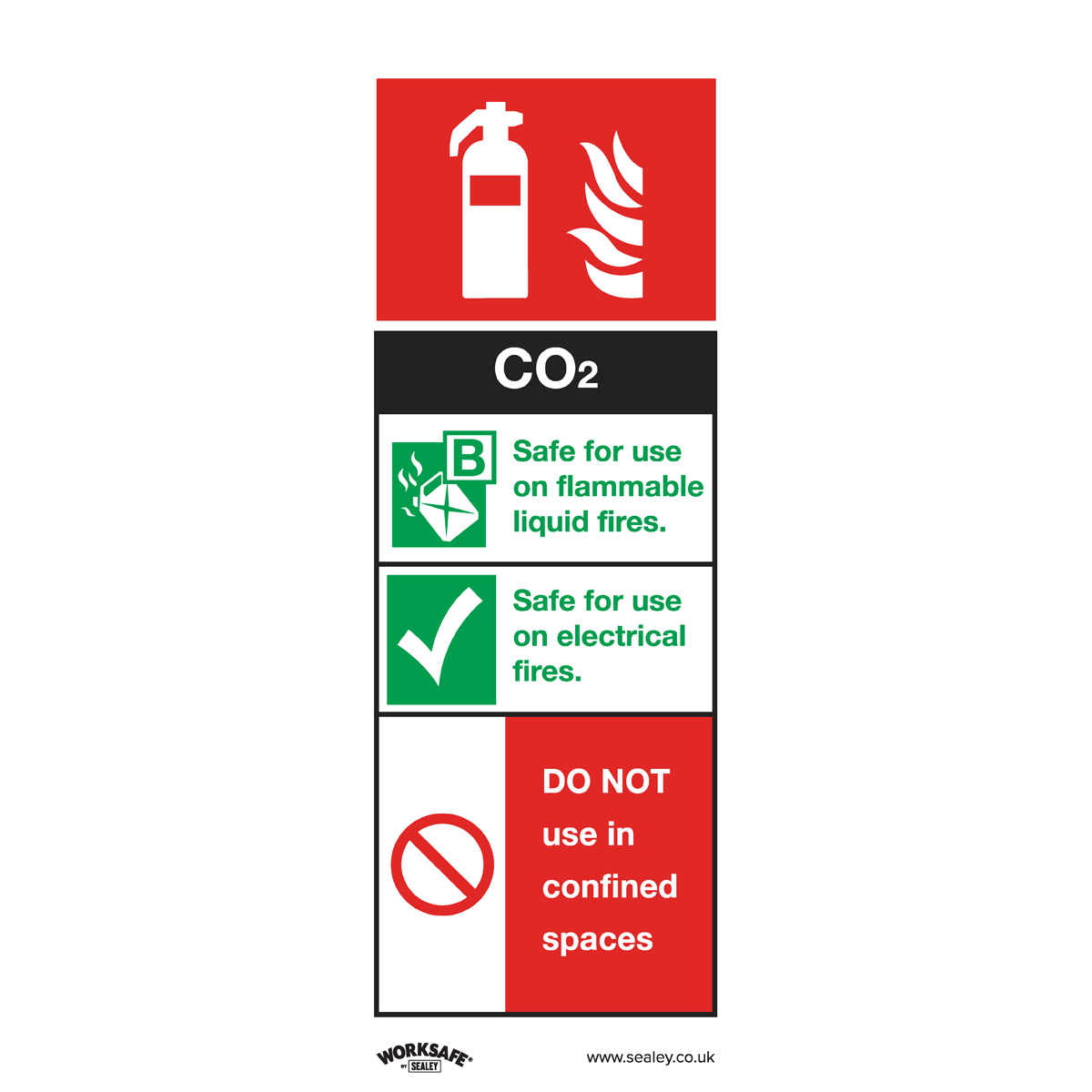 Sealey SS21V1 Safe Conditions Safety Sign - CO2 Fire Extinguisher - Self-Adhesive Vinyl
