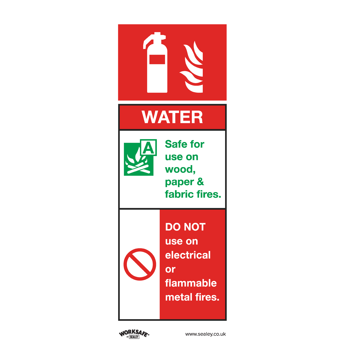 Sealey SS27V10 Safe Conditions Safety Sign - Water Fire Extinguisher - Self-Adhesive Vinyl - Pack of 10