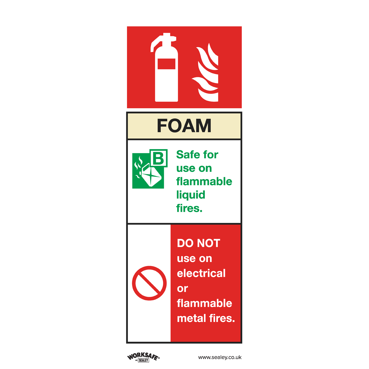Sealey SS30V10 Safe Conditions Safety Sign - Foam Fire Extinguisher - Self-Adhesive Vinyl - Pack of 10