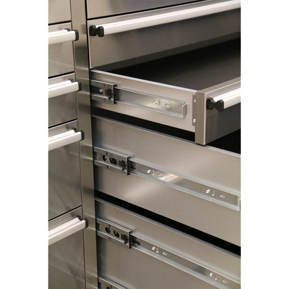 Sealey AP5520SS Mobile Stainless Steel Tool Cabinet 10 Drawer with Backboard & 2 Wall Cupboards