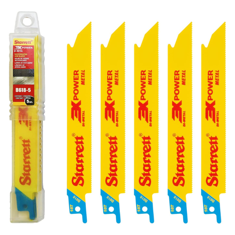 Starrett B618-5 Fast Cut General Purpose Bi-Metal Reciprocating Blades 152mm x 19mm x 0.90mm / 6 x 3/4 x .035 x 18 Tpi