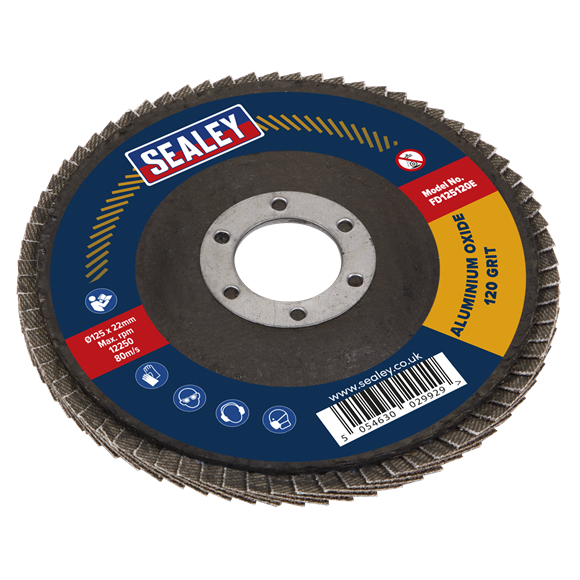 Sealey FD125120E Flap Disc Aluminium Oxide Ø125mm Ø22mm Bore 120Grit