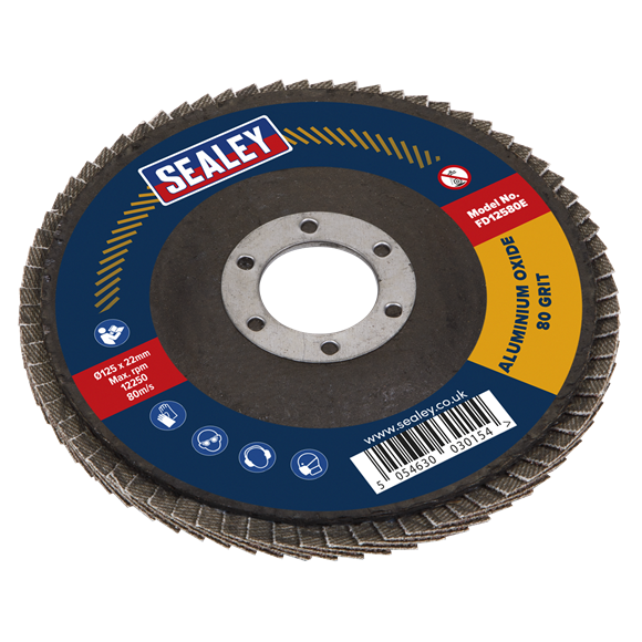 Sealey FD12580E Flap Disc Aluminium Oxide Ø125mm Ø22mm Bore 80Grit