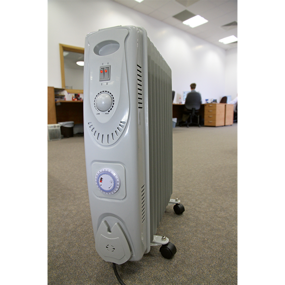 Sealey RD2500T Oil Filled Radiator 2500W/230V 11 Element with Timer